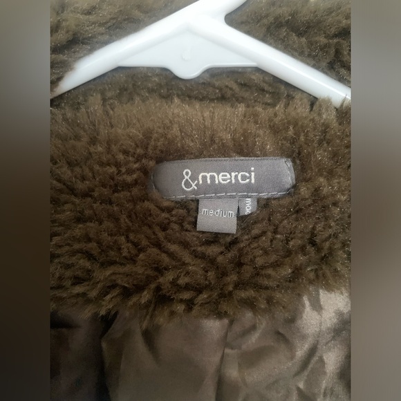 &merci Faux Fur Dark Olive Bomber Jacket - Picture 7 of 10